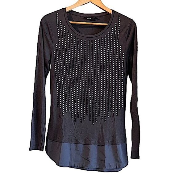 APT 9 Studded Layered Long Sleeve Black Tunic Top Medium lightweight - Picture 2 of 15